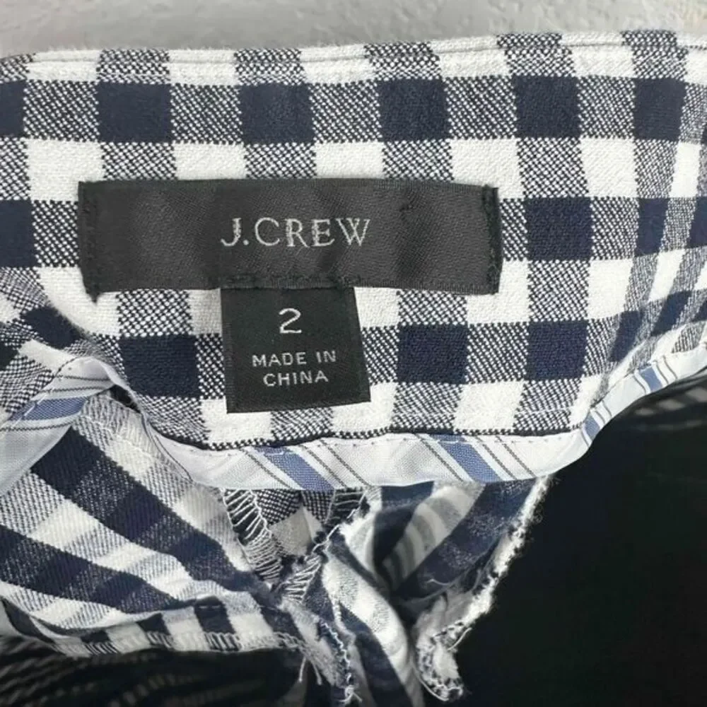 J. Crew Pants Womens Size 2 Blue White Gingham Plaid Straight Leg Ankle‎ Career